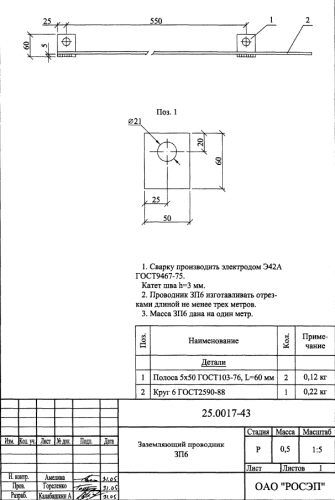 Заземляющий проводник ЗП-6 (1м) (25.0017)